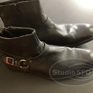 Steve Madden men's dress leather harness high-top zip boots - side buckle